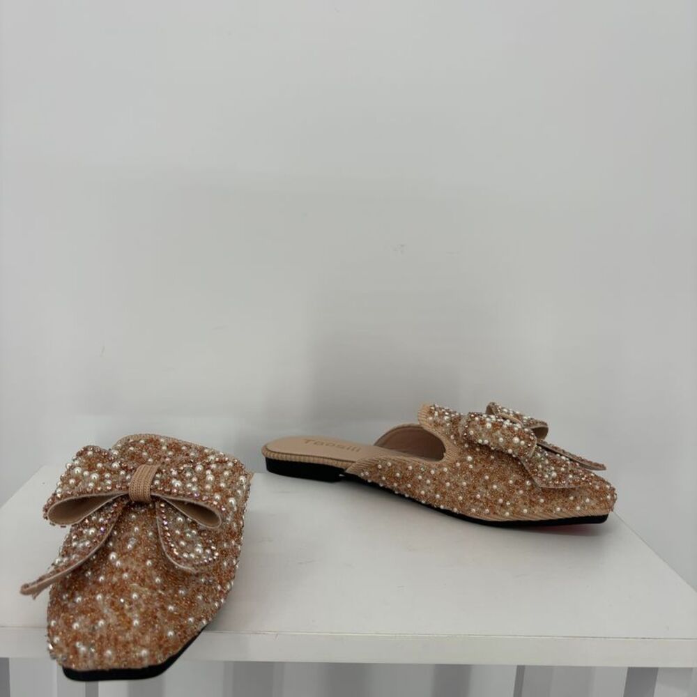 Boutique Pearl Rhinestone Bow Mules